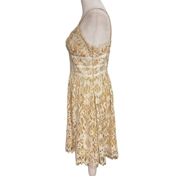 NBD Women Revolve Give It Up Lace Fit & Flare Dress V Neck Cream Beige Medium - Picture 7 of 13